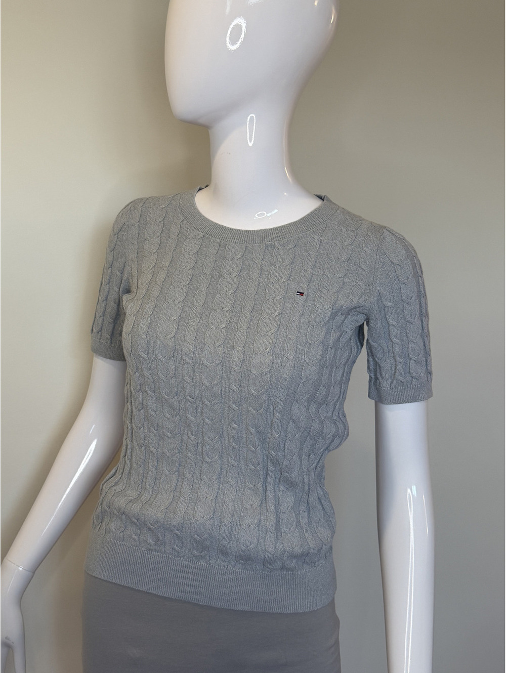 Tommy Hilfiger Grey Cable Knit Short Sleeve Sweater XS